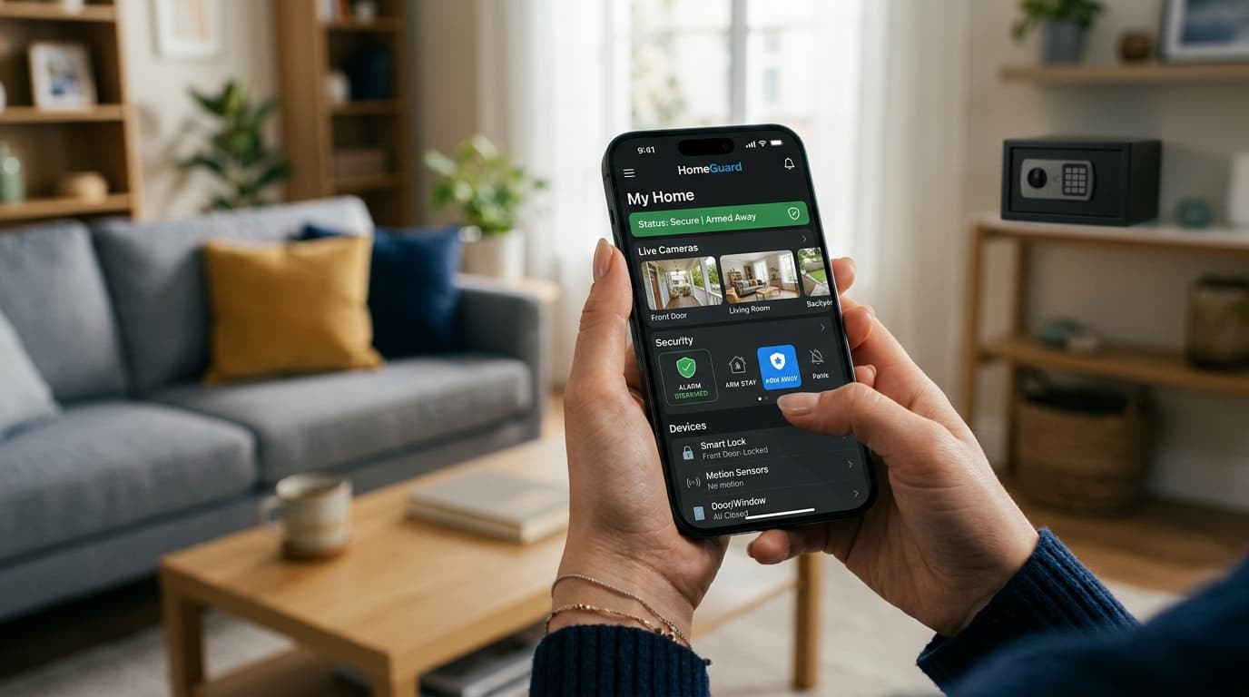 Controllo del sistema di sicurezza tramite app su smartphone.